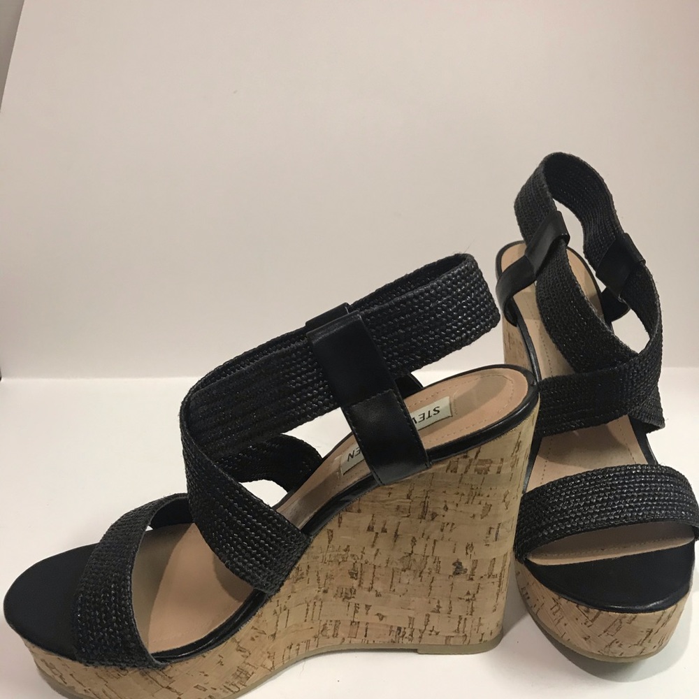 Steve Madden Elika black strap cork wedges Sandals